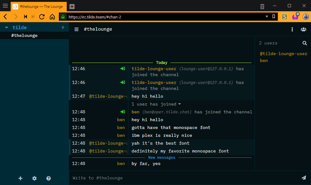 Screenshot of the Newnet theme for The Lounge